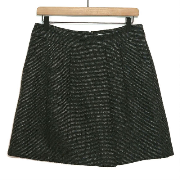 Halogen Black Tweed Mini Skirt Front Pleat Preppy Chic Office Date Night Size 8 - Picture 1 of 13